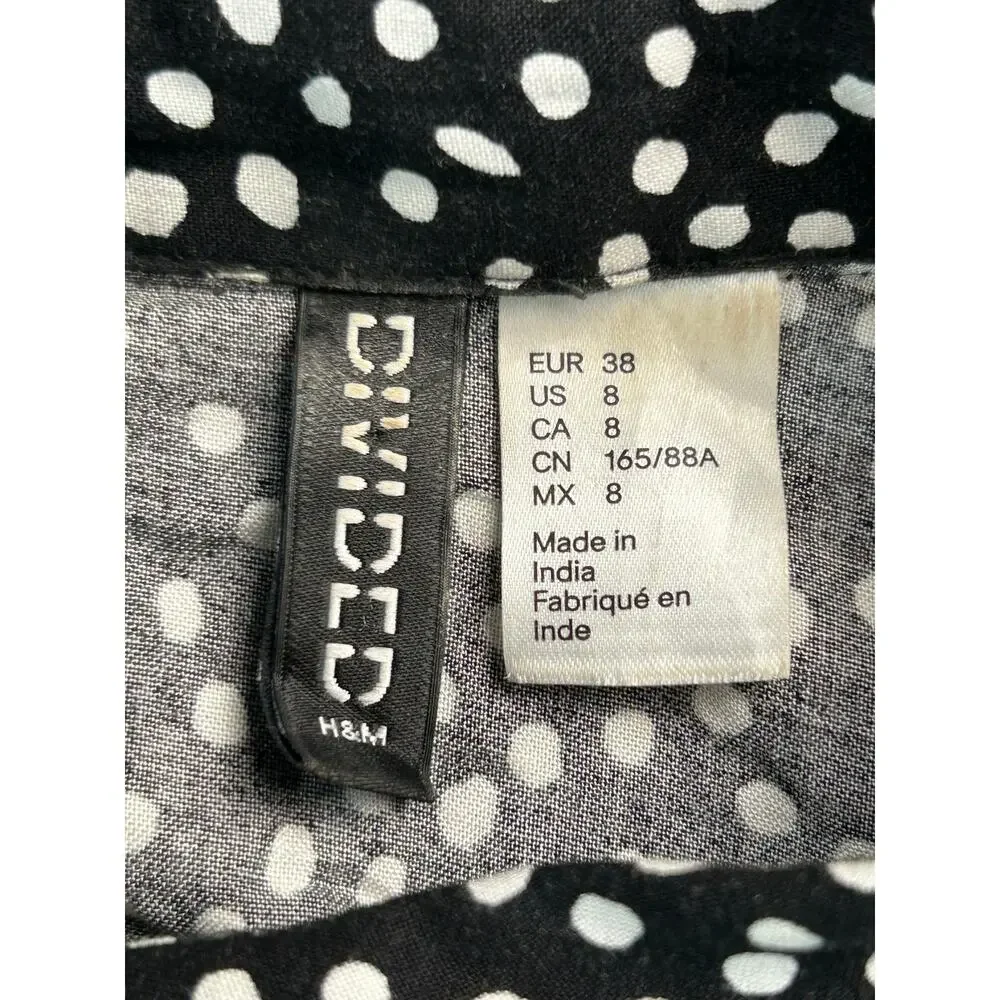 H&M Sleeveless Button Front Blouse Women's Size 8 Black White Polka Dot Top - Picture 3 of 6